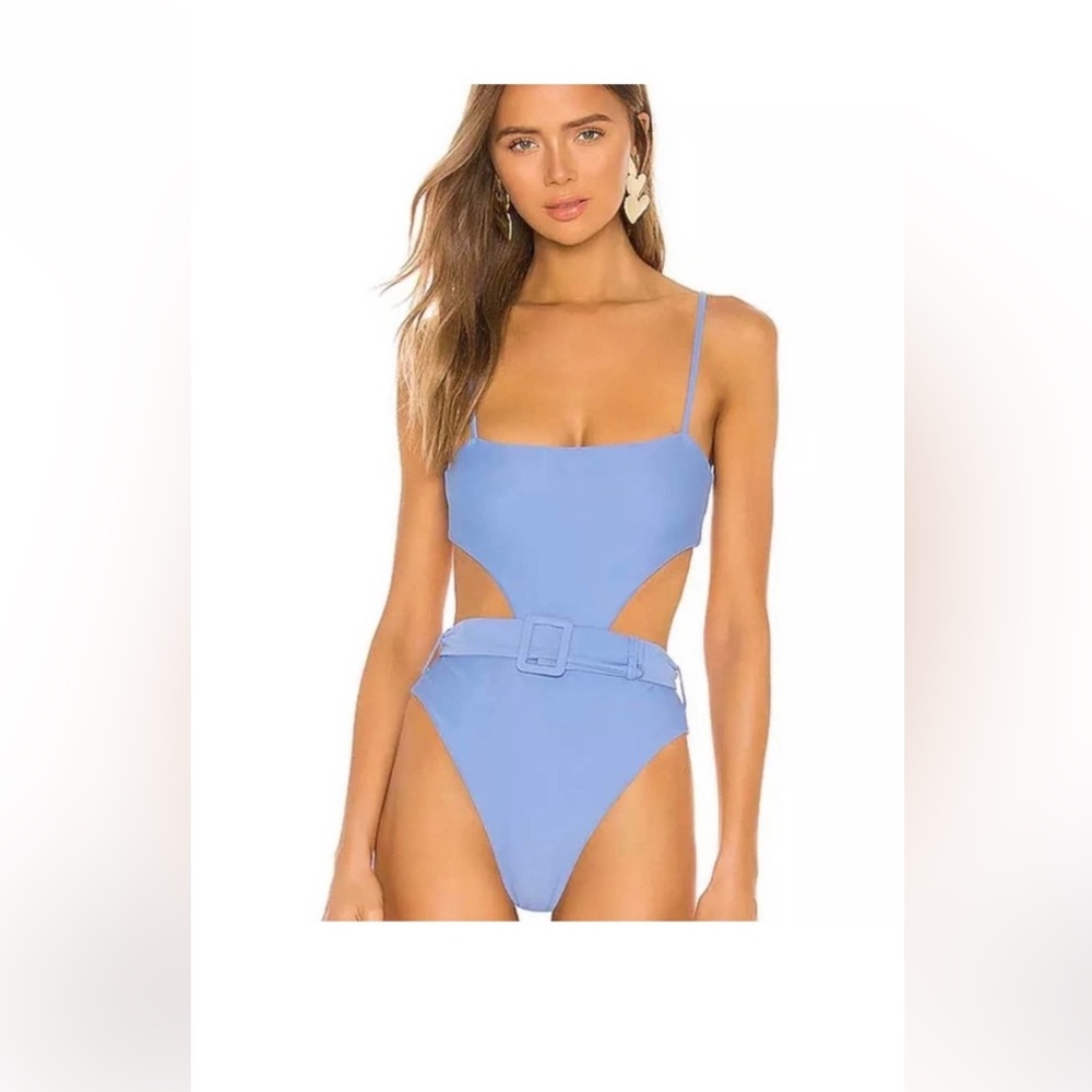 Camila Coelho Revolve Paulista Blue Belt One Piece in Sea Breeze size Large